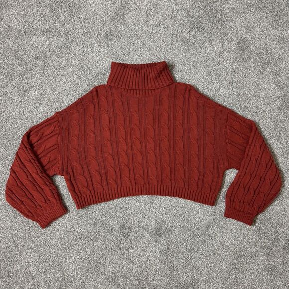 Love Tree Sweater Womens Small Rust Red Turtleneck Cropped Cable Knit Pullover - Picture 1 of 8